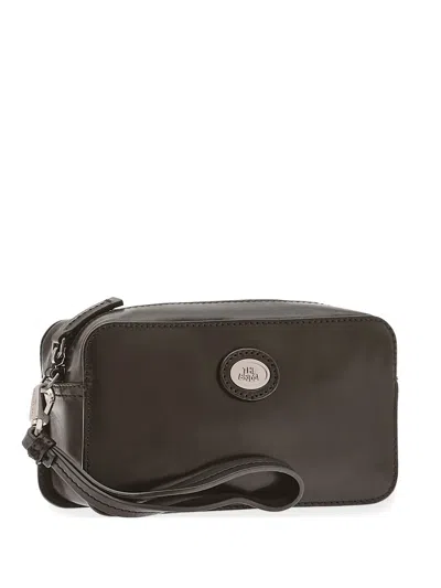 The Bridge Logo-plaque Leather Clutch Bag In Black