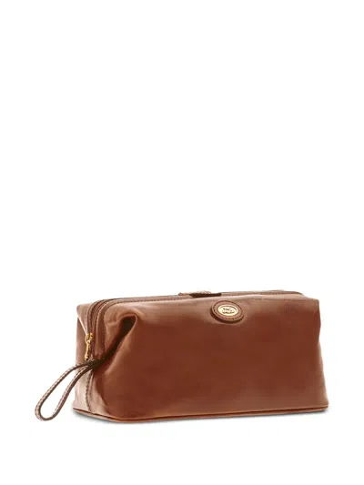 The Bridge Logo-plaque Leather Wash Bag In Brown