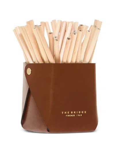 The Bridge Logo-print Leather Pen Holder In Brown