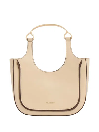 The Bridge Metal Handle Leather Mini Clutch Bag In Neutral