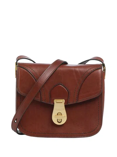The Bridge Structured Shoulder Bag With Gold-tone Turn Lock And Adjustable Strap In Purple