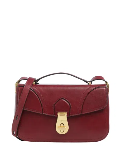 The Bridge Burgundy Fine Grain Leather Handbag With Adjustable Shoulder Strap In White