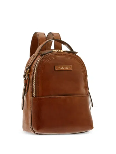 The Bridge Pearldistrict Logo-plaque Leather Backpack In Brown