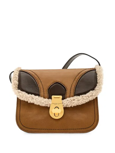 The Bridge Shearling-trim Leather Cross Body Bag In Black