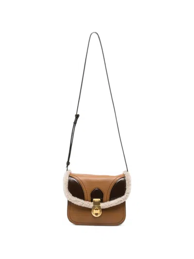 The Bridge Shearling-trim Leather Crossbody Bag In Brown