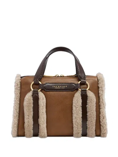 The Bridge Schultertasche Aus Leder Mit Shearling-besatz In Brown