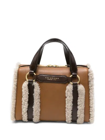The Bridge Shearling-trim Leather Tote Bag In Brown