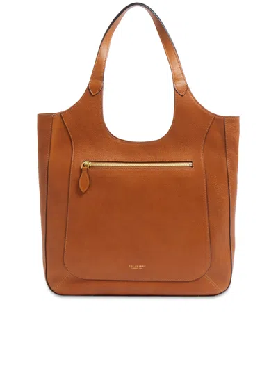 The Bridge Spacious Leather Tote Bag With Gold-tone Zipper In Brown