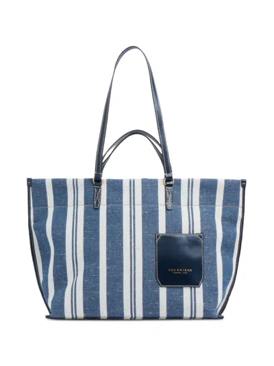 The Bridge Striped Leather-trim Beach Bag In Blue