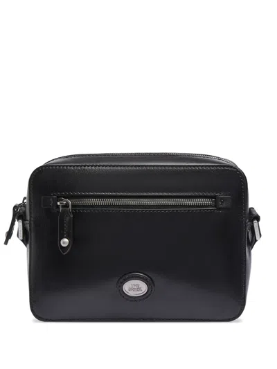 The Bridge Zip-front Leather Messenger Bag In Black