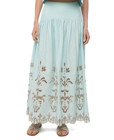 The Burgess Collection The Lauren Lasercut Linen Skirt In Blue