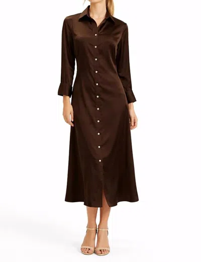 The Burgess Collection Women's Mel Satin Button Down Midi Dress In Chocolate In Gold