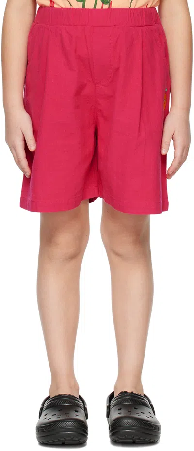 The Campamento Kids Pink Embroidered Shorts In Fuchsia