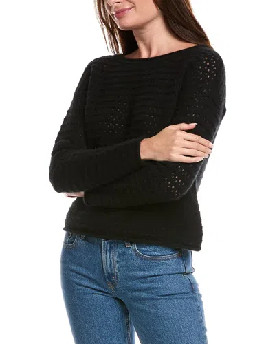 The Cashmere Project Boat Neck Pointelle Cashmere Sweater In Black