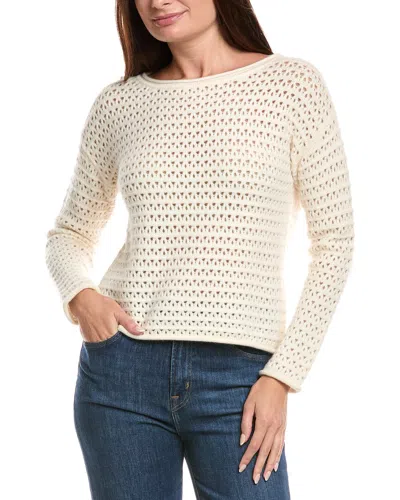The Cashmere Project Boat Neck Pointelle Cashmere Sweater In White