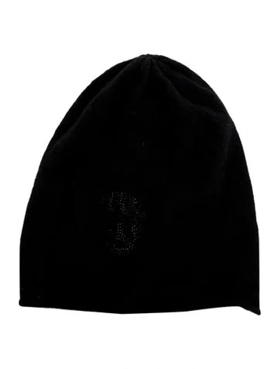 Pre-owned The Cashmere Project Cashmere Beanie With Rhinestone Skull Accent In Black
