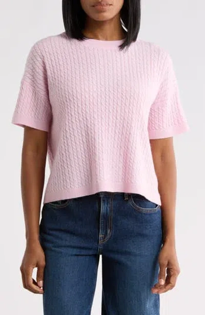 The Cashmere Project Cashmere Cable Knit Short Sleeve Sweater In Pink