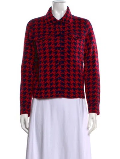 Pre-owned The Cashmere Project Cashmere Houndstooth Print Sweater In Red