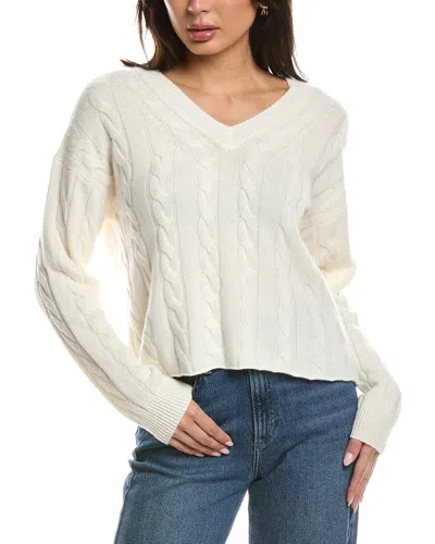 The Cashmere Project Cropped Cable V Neck Sweater In White