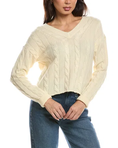 The Cashmere Project Cropped Cable V Neck Sweater In Yellow