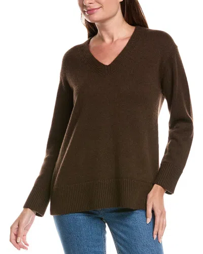 The Cashmere Project Oversized Plush V-neck Cashmere Sweater In Brown