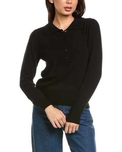 The Cashmere Project Puff Sleeve Lady Cashmere Polo Sweater In Black