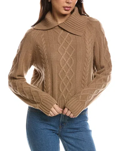 The Cashmere Project Removable Collar Cable Crop Sweater In Brown