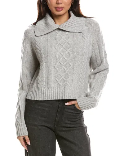 The Cashmere Project Removable Collar Cable Crop Sweater In Gray