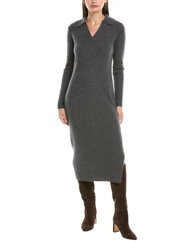 The Cashmere Project Ribbed Polo Cashmere Dress In Gray