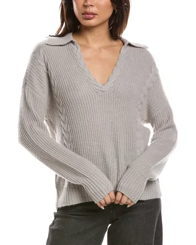 The Cashmere Project Shaker Cable Johnny Collar Cashmere Sweater In Gray