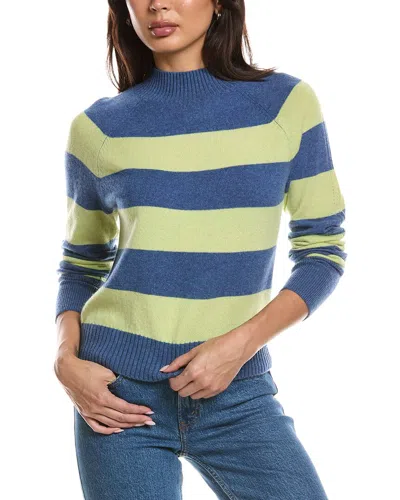 The Cashmere Project Striped Mini Mock Neck Cashmere Sweater In Blue