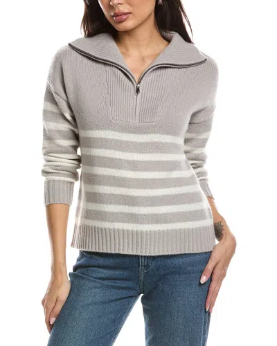 The Cashmere Project Striped Quarter Zip Mock Neck Cashmere Sweater In Gray
