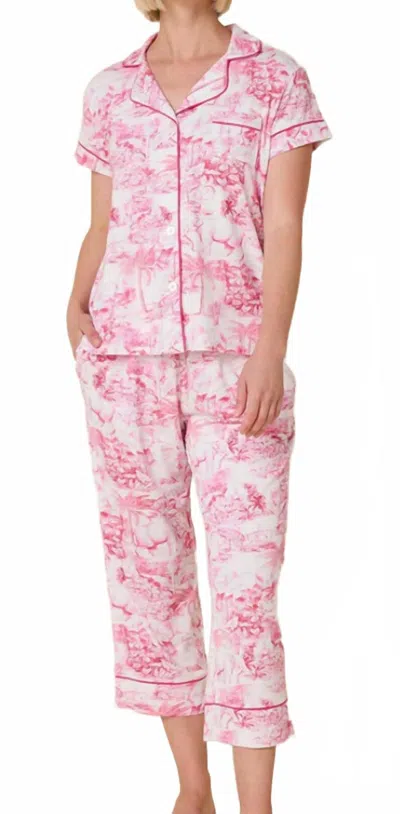 The Cat's Pajamas Palm Grove Toile Pima Knit Capri Set In Pink