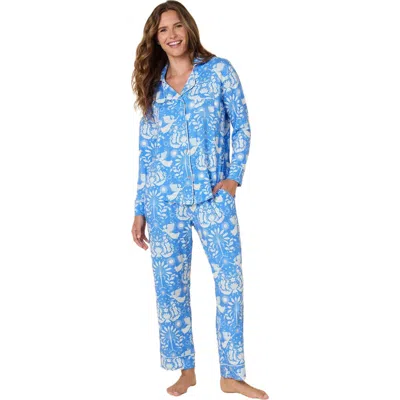 The Cat's Pajamas Flannel Pajama Set Holiday In Blue