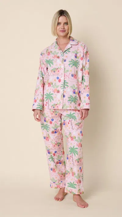 The Cat's Pajamas Floral Flannel Long-sleeved Pajama Set In Pink