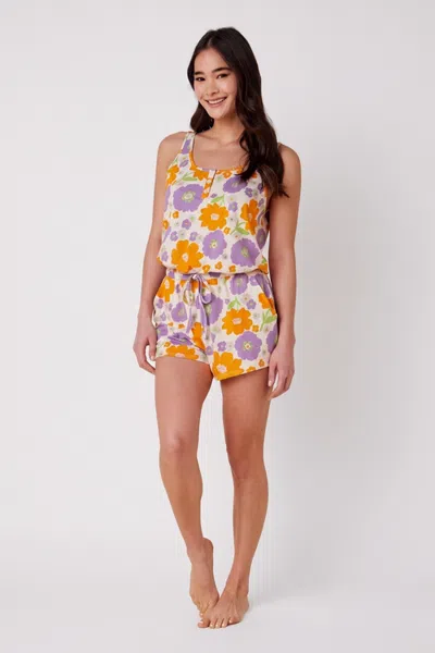 The Cat's Pajamas Floral Pima Knit Romper Pajama In Multi