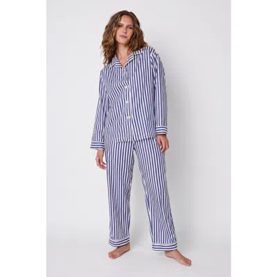 The Cat's Pajamas Gingham Pima Cotton Pajama Set In Blue