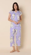 The Cat's Pajamas Luxe Pima Cropped Pajama Print Set In Blue