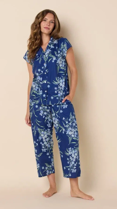 The Cat's Pajamas Luxe Pima Cropped Pajama Print Set In Blue