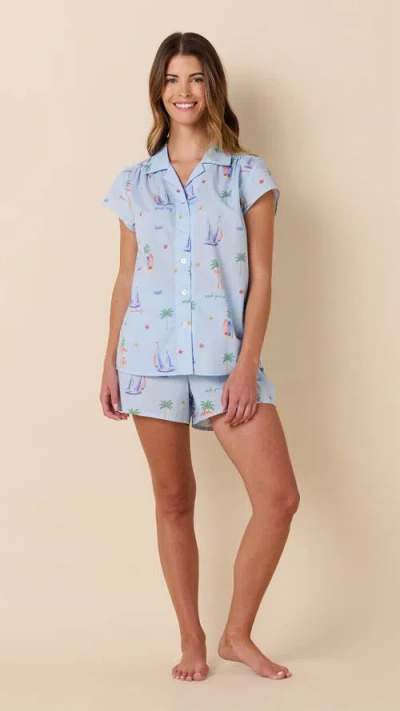 The Cat's Pajamas Luxe Pima Short Set In Blue