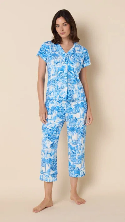 The Cat's Pajamas Pima Knit Cropped Pajama Set In Blue