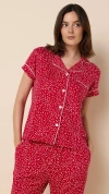 The Cat's Pajamas Pima Knit Cropped Pajama Set In Red