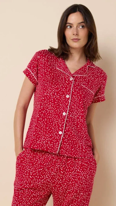The Cat's Pajamas Pima Knit Cropped Pajama Set In Red