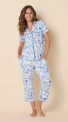 The Cat's Pajamas Pima Knit Cropped Pajama Set In Blue