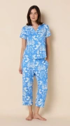The Cat's Pajamas Pima Knit Cropped Pajama Set In Blue
