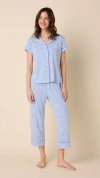 The Cat's Pajamas Pima Knit Cropped Pajama Set In Blue