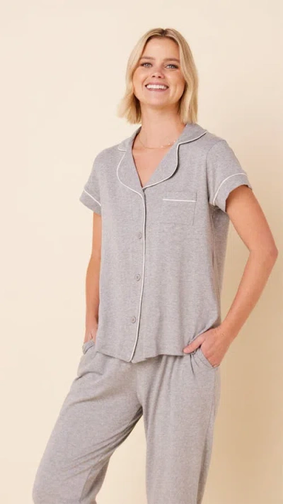The Cat's Pajamas Pima Knit Cropped Pajama Set In Gray