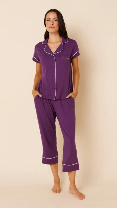 The Cat's Pajamas Pima Knit Cropped Pajama Set In Purple