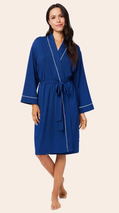 The Cat's Pajamas Pima Knit Kimono Robe In Blue