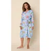 The Cat's Pajamas Pima Knit Kimono Robe Floral In Blue
